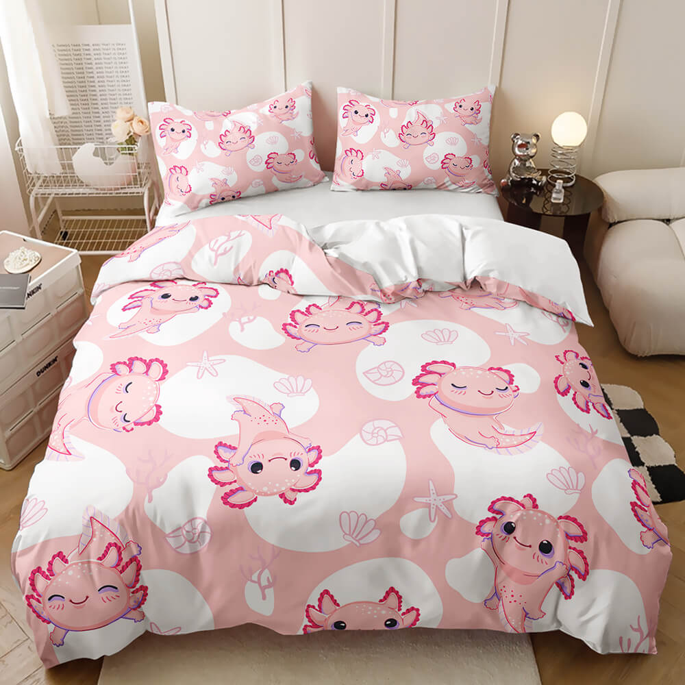 cute cartoon axolotl pattern Cartoon animal doona cover for playful kids bedroom decor