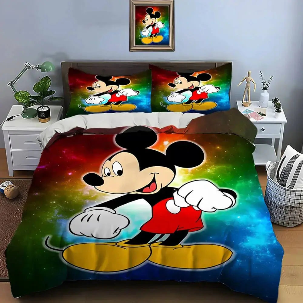 Cartoon Mickey Mouse bedding set with duvet cover and pillowcases