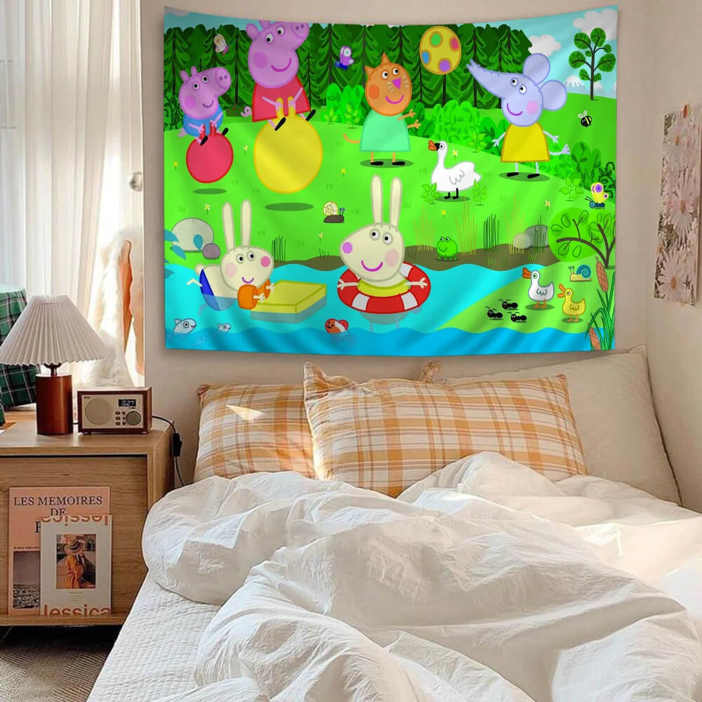 Cartoon Peppa Pig tapestry wall hanging for kids bedroom