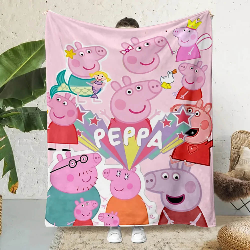 Kids birthday gift Peppa Pig cartoon throw blanket