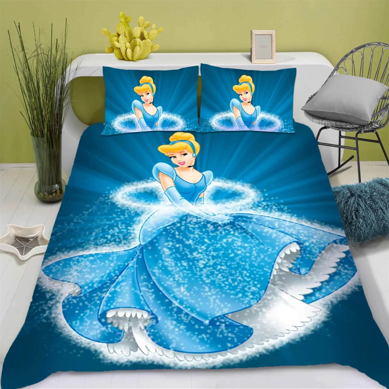 Cartoon Princesses Cinderella Girls Bedding Cover Set