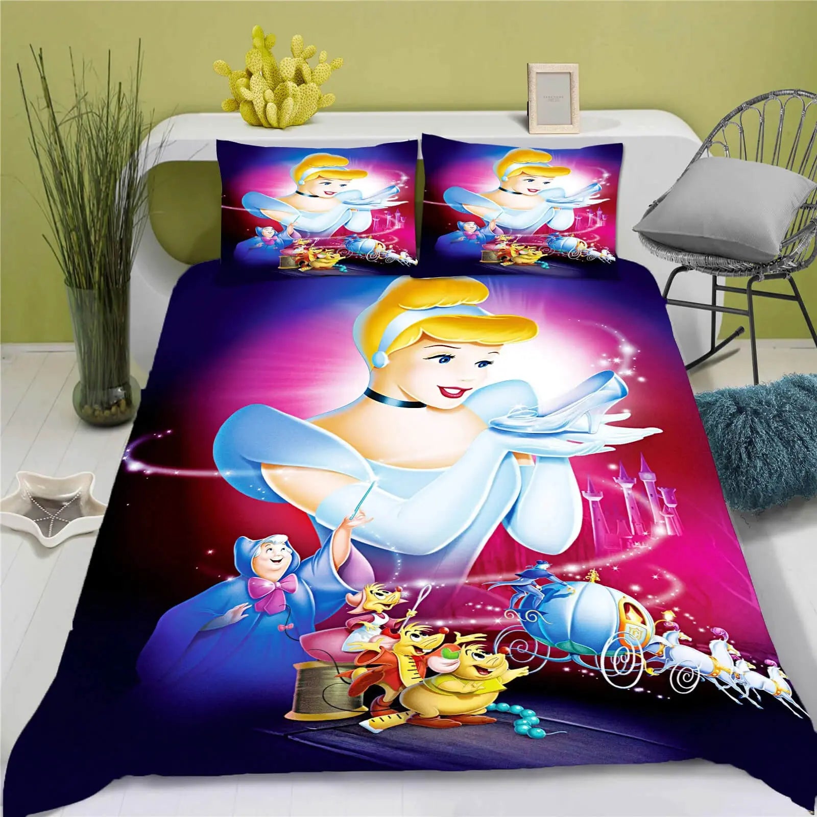 Cartoon Princesses Fairy Godmother & Cinderella Girls Duvet Cover