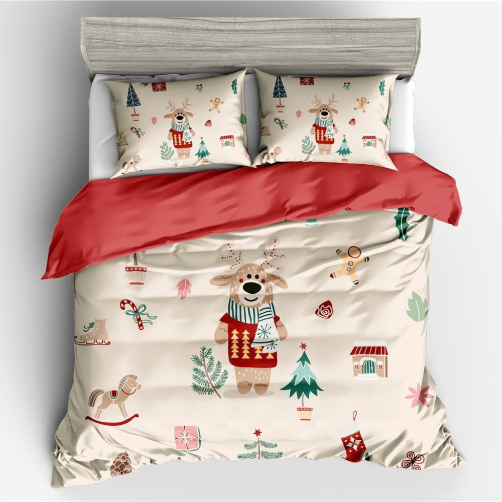 Festive holiday bedding with Christmas tree design