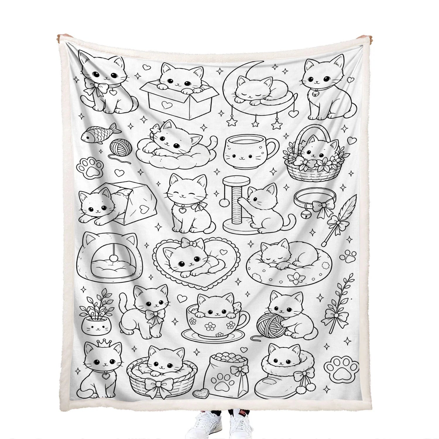 colorable cartoon playful kittens throw blanket