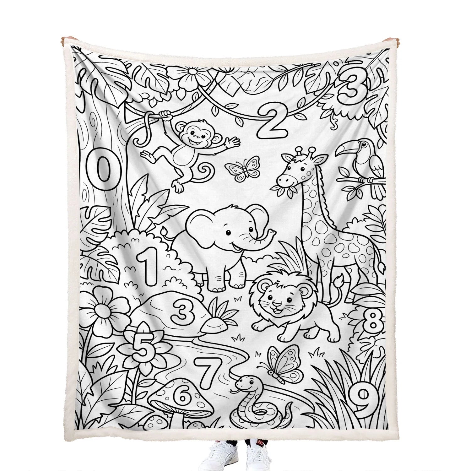 kids coloring safari jungle animals numbers throw blanket