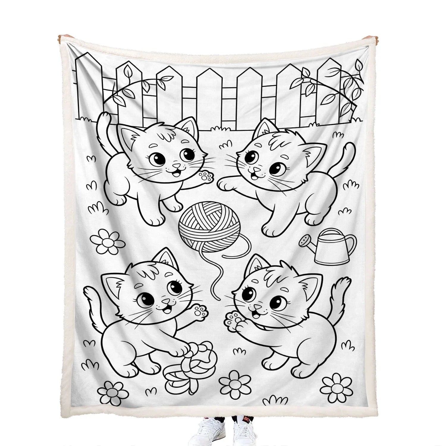 adult DIY coloring kittens blanket creative art throw for kids gift