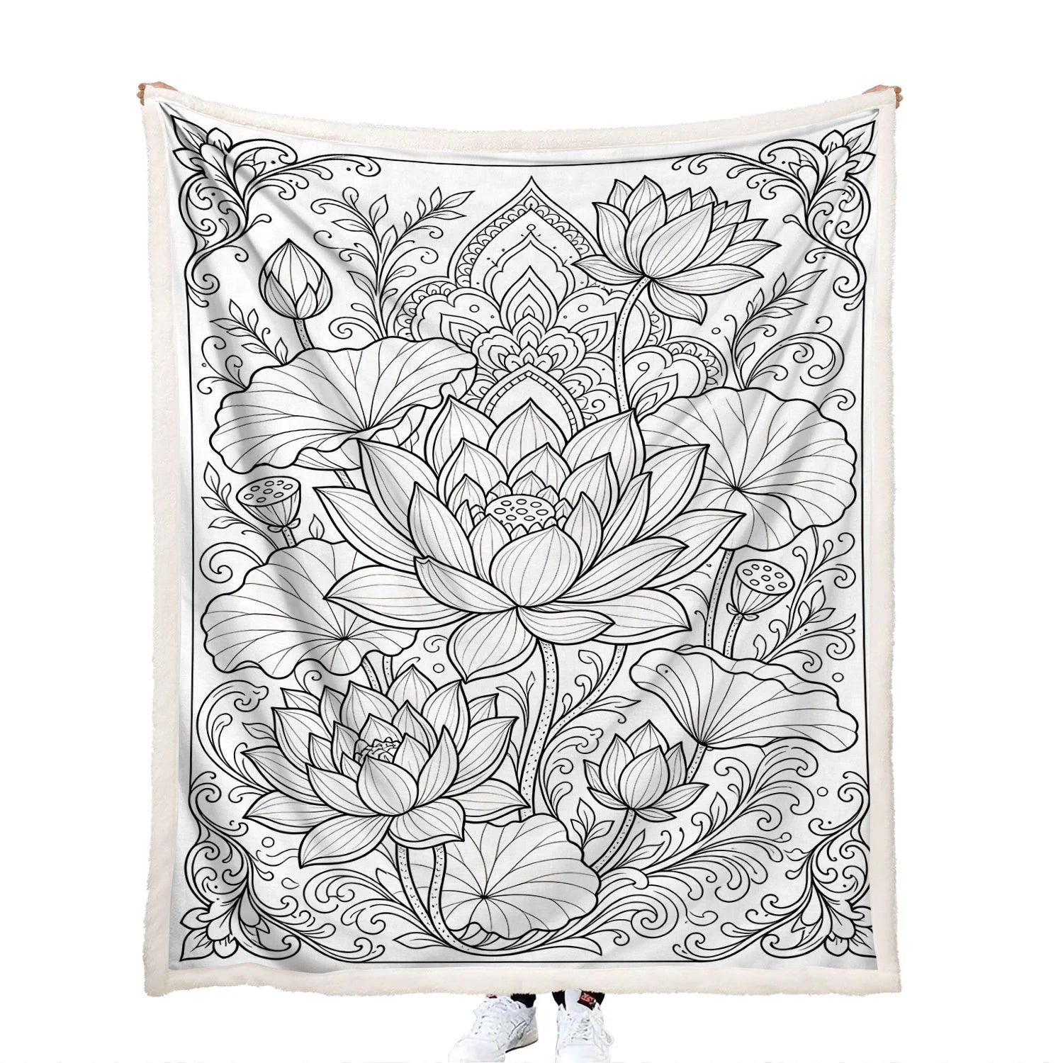 creative coloring adult lotus flower mandala blanket for girls bedroom decor