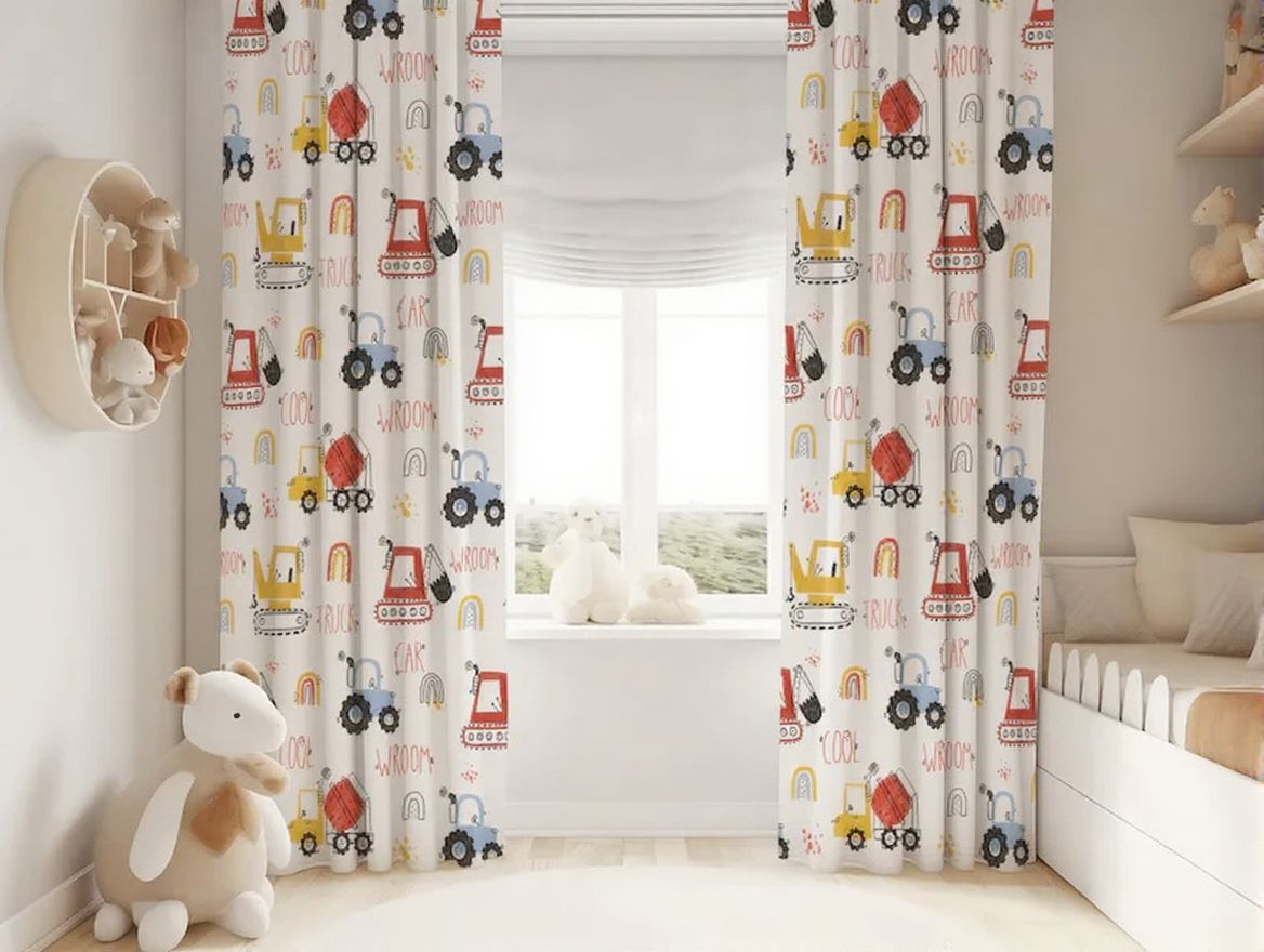 Construction Trucks Baby Boy Room Curtain Nursery Curtains for children’s