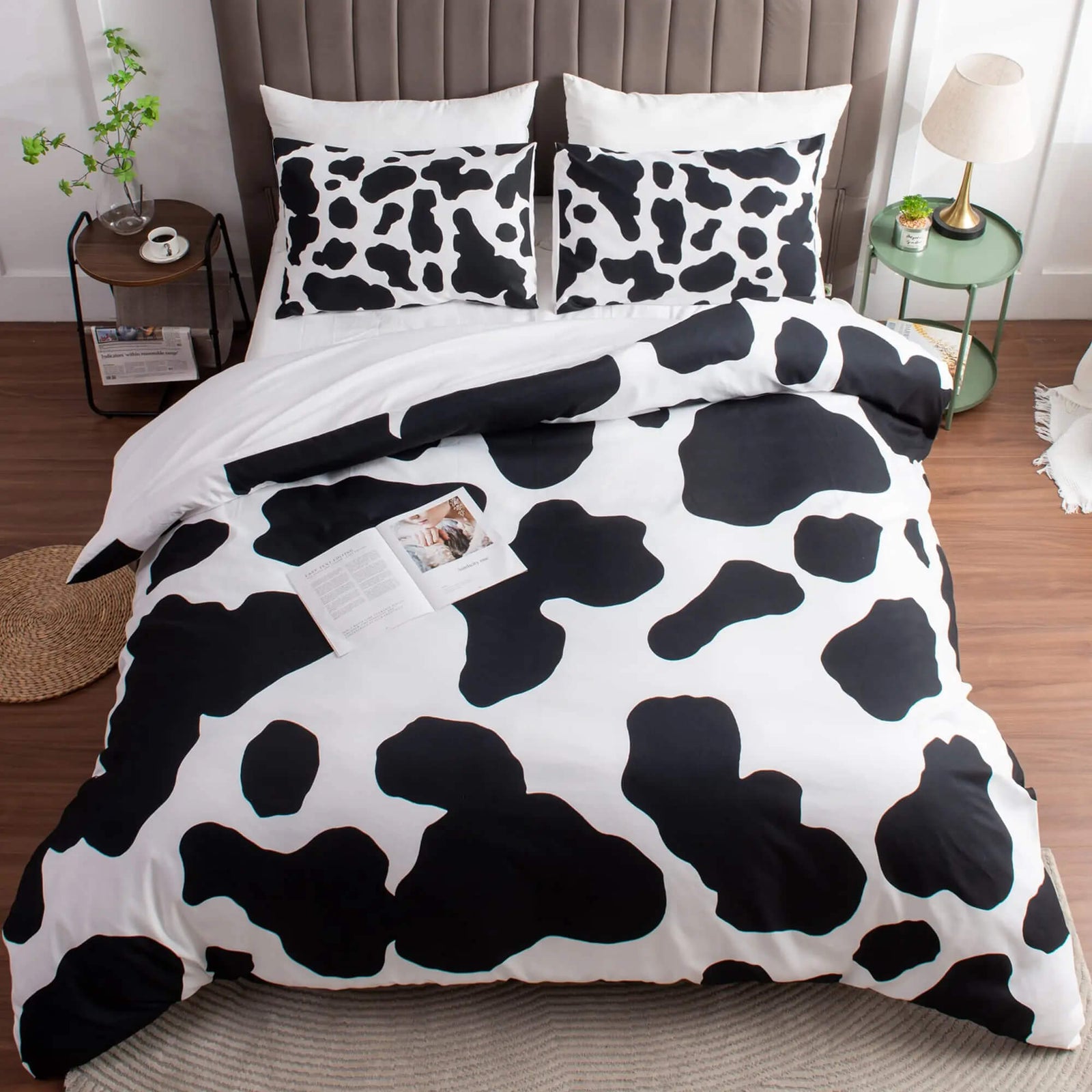 Cow print duvet cover black and white farmhouse bedding