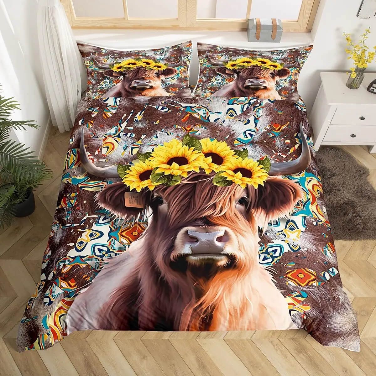 Rustic cow print duvet cover with pillowcases
