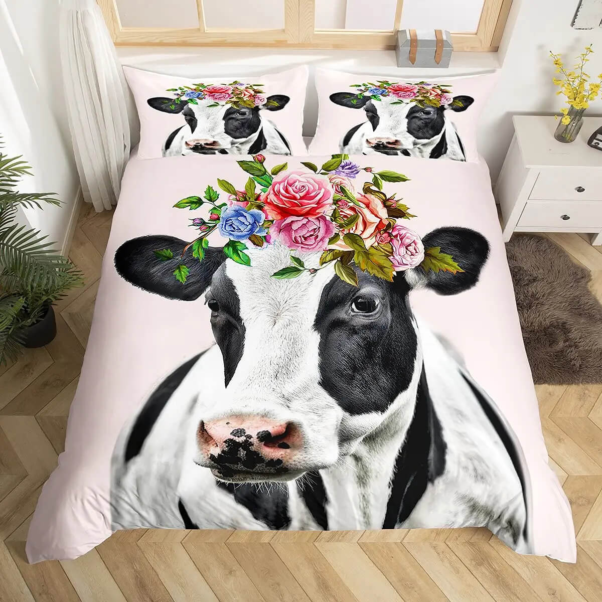 Black and white cow print comforter cover