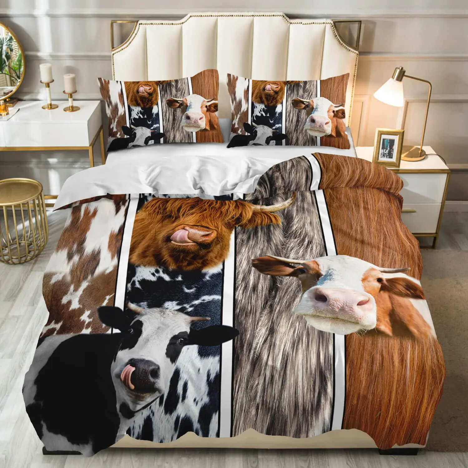 Cozy cow print duvet cover modern farmhouse room