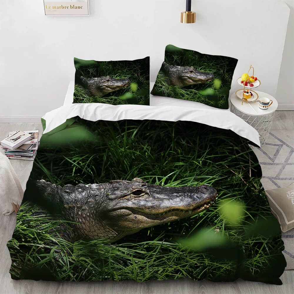 Crocodile Duvet Cover Bedding Set – Wild Alligator Print for Bedroom Decor