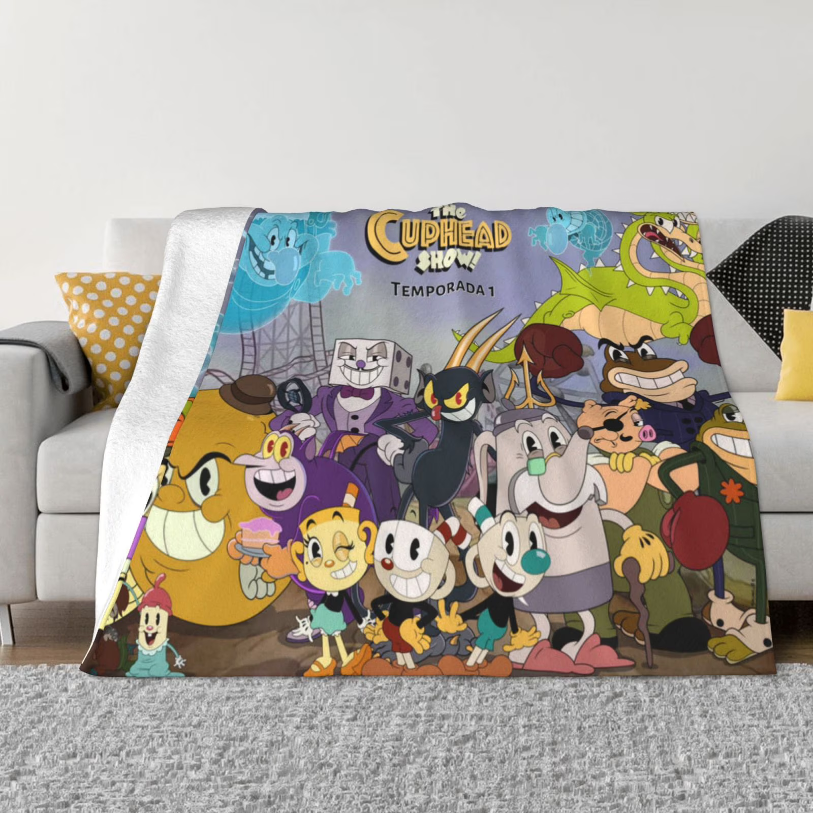Cuphead and Mugman blanket soft gaming flannel throw