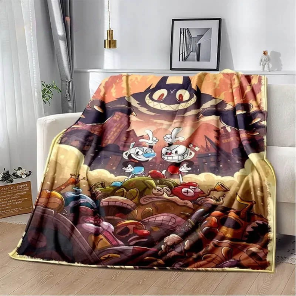 Cuphead cartoon blanket for kids and gamers