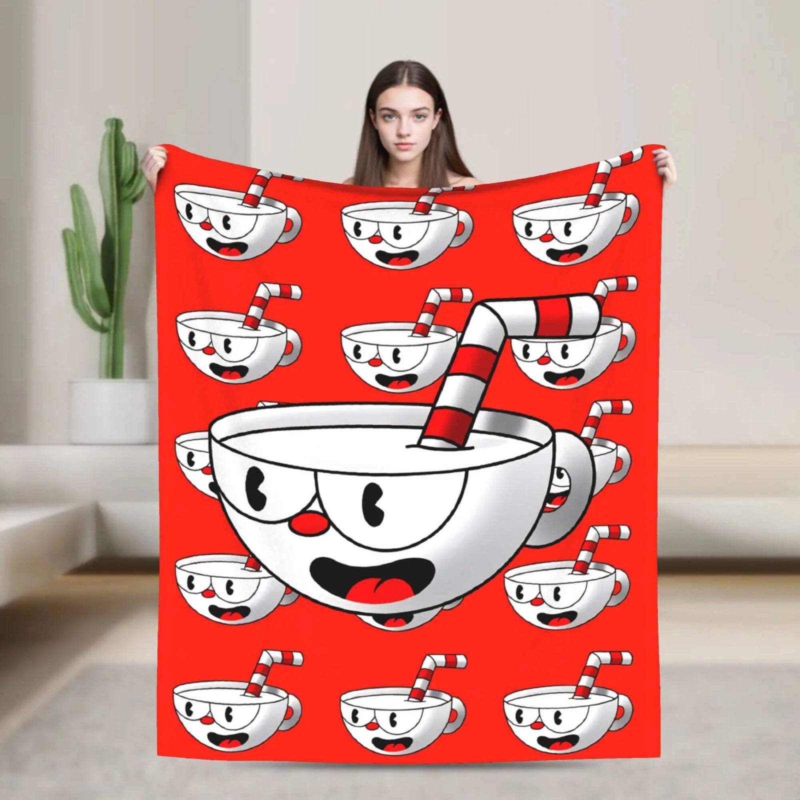 lightweight Cuphead blanket for travel