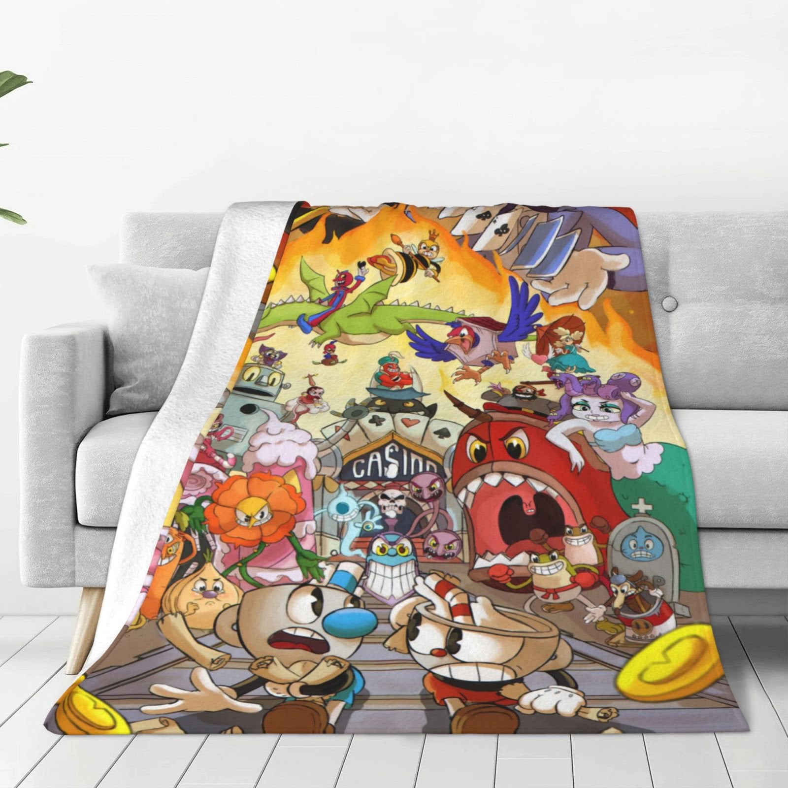 Cuphead themed cozy flannel blanket
