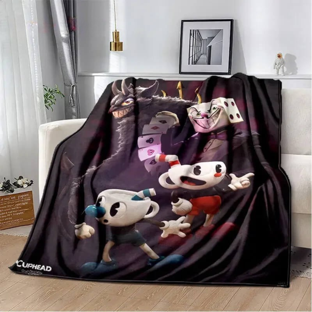 Cuphead and Mugman couch blanket cozy fabric