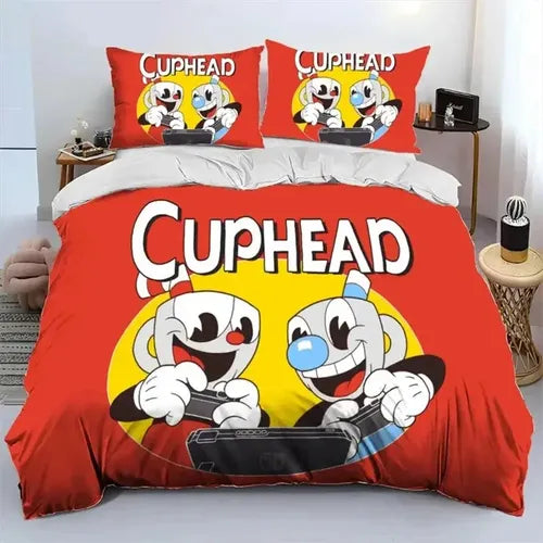 Cuphead-themed bedding set retro gaming doona cover set