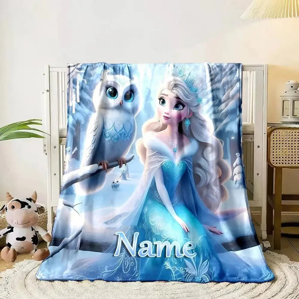 Soft flannel Frozen blanket with name for girl's bedroom