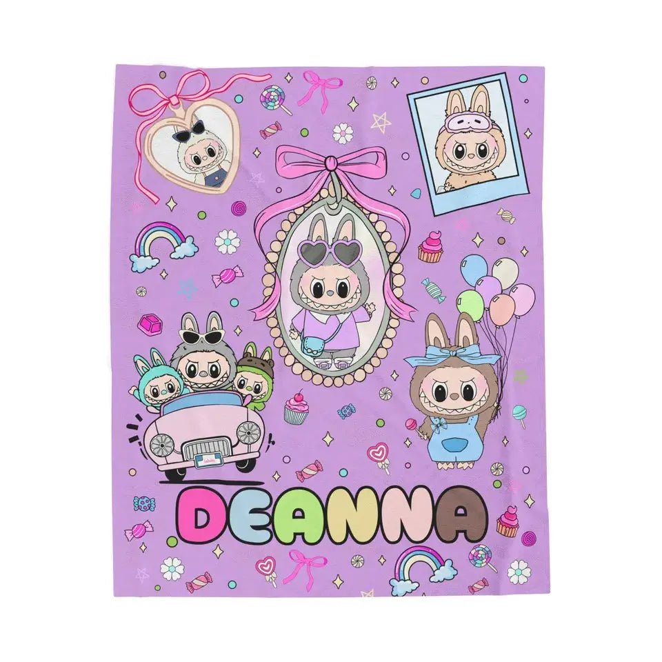 Personalized Labubu theme blanket – warm flannel throw for sofa, bed, travel, or birthday gifts for Labubu lovers