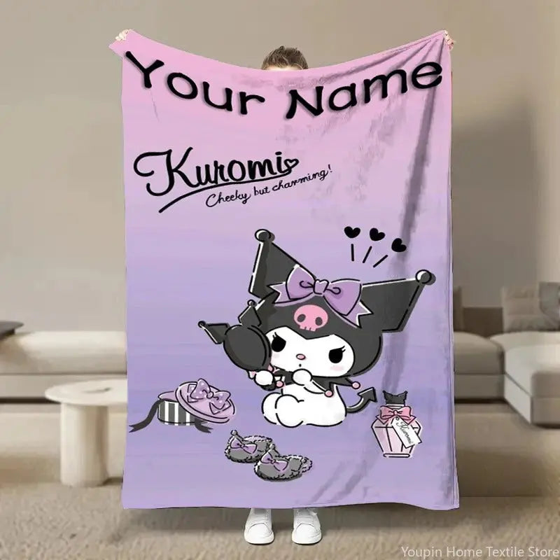 Cute Kuromi Personalized Fleece Blanket for Travel or Nap Time