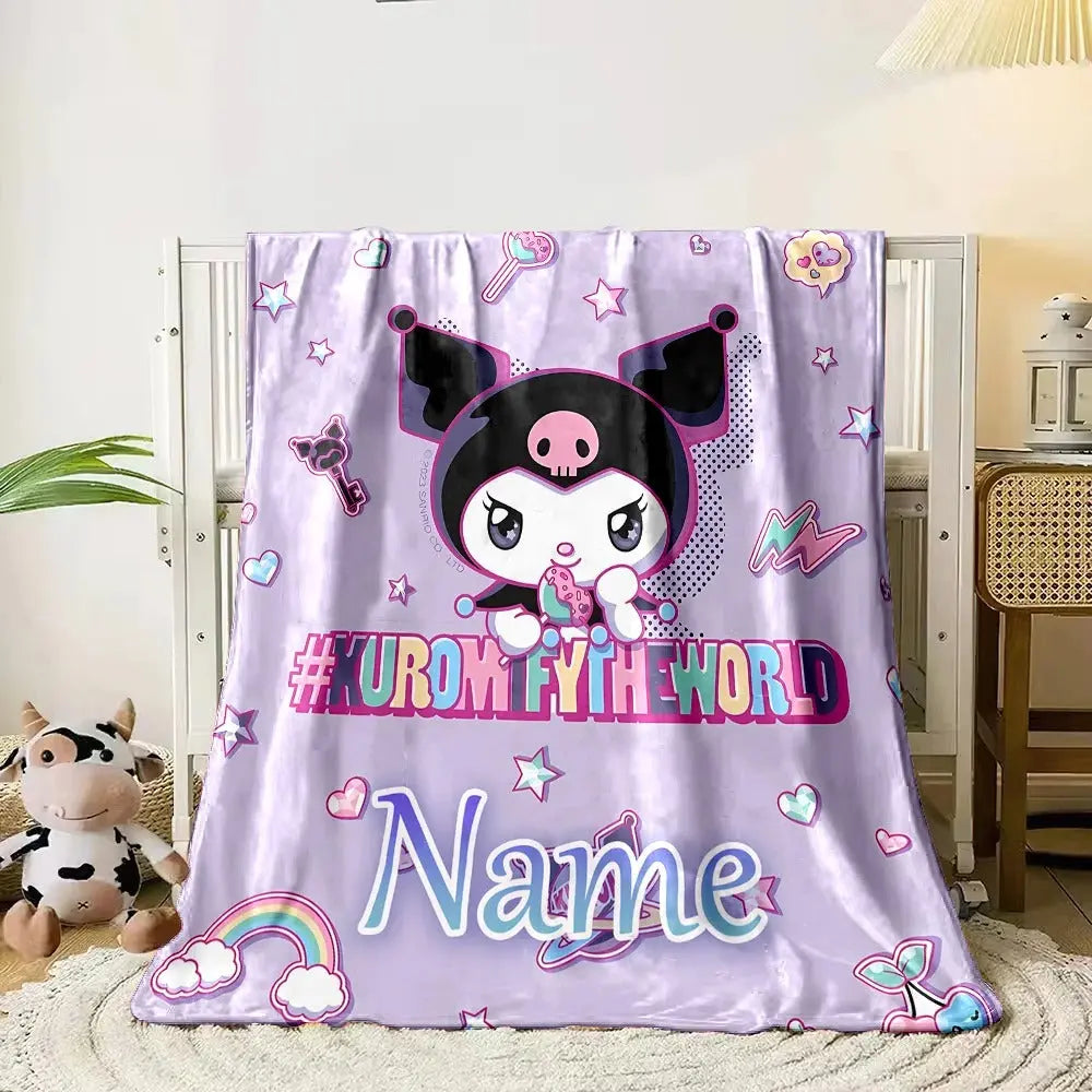 Anime Fan Blanket Featuring Kuromi and Custom Name Print