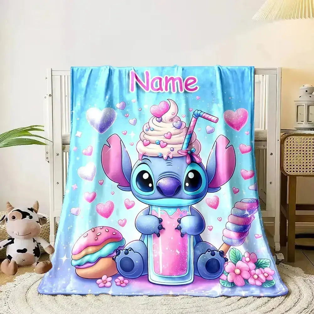 Personalized kids blanket featuring custom name and cartoon design – ultra-soft fleece throw perfect for bedroom decor, gifts, or nap time comfort