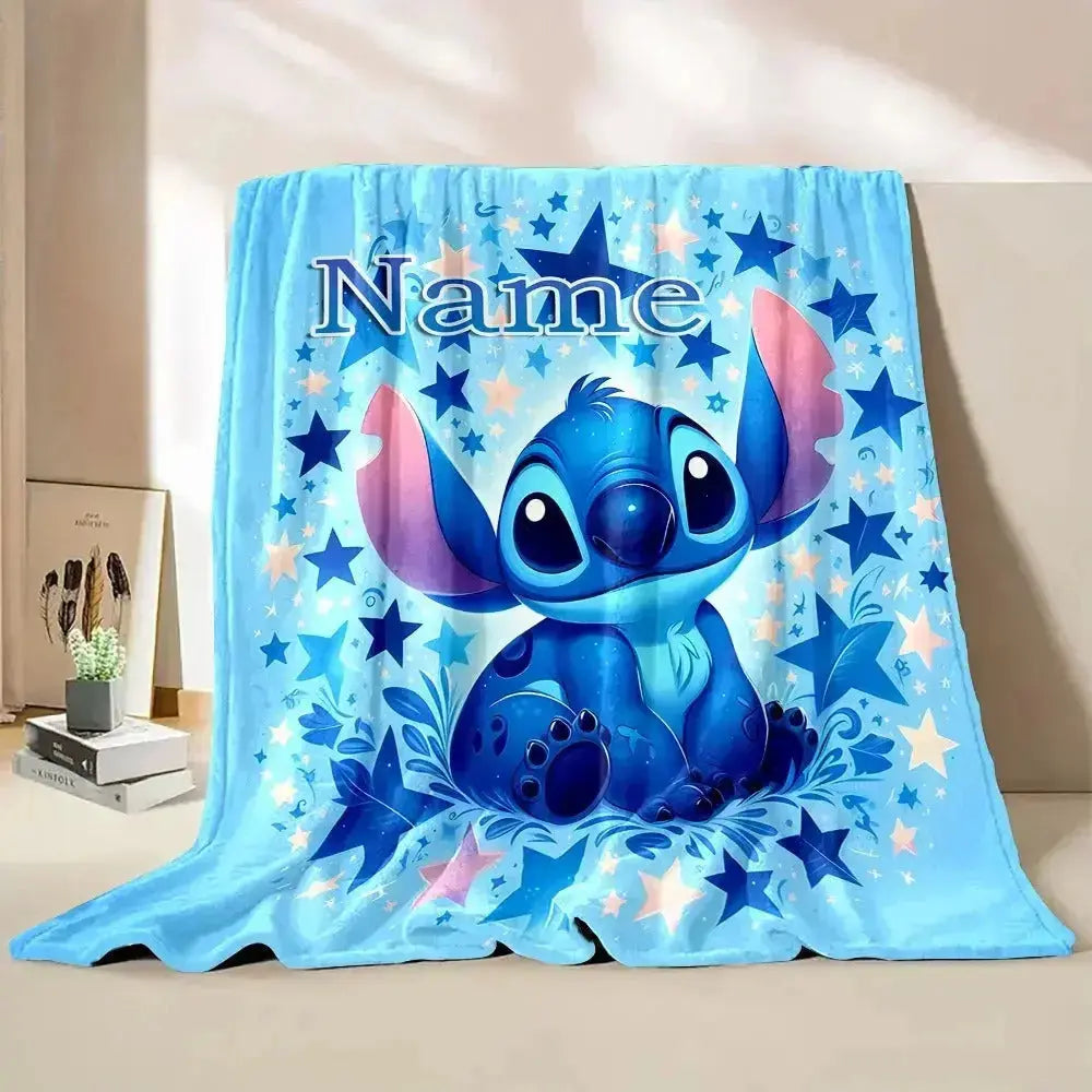 Custom Disney Stitch throw blanket with name – soft flannel fluffy personalized blanket for kids, sofa, travel, and gifts