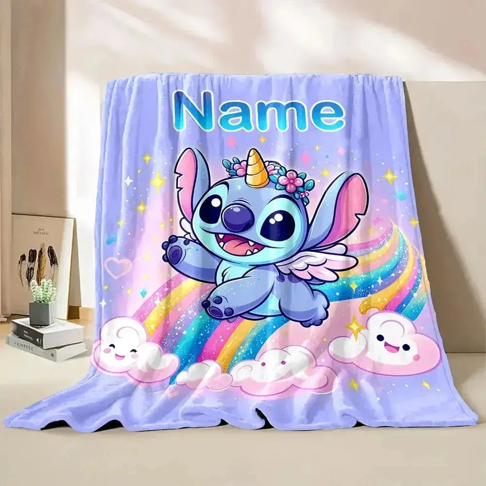 Custom Disney Stitch throw blanket with name – soft flannel fluffy personalized blanket for kids, sofa, travel, and gifts