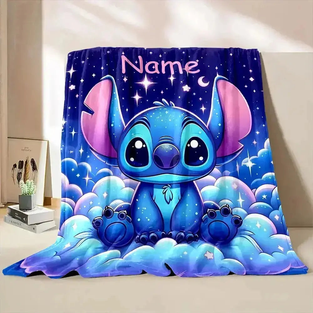 Custom Disney Stitch throw blanket with name – soft flannel fluffy personalized blanket for kids, sofa, travel, and gifts