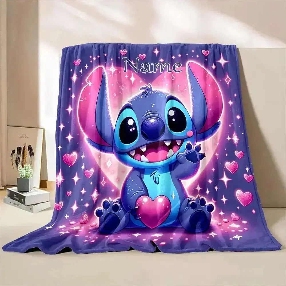 Custom Disney Stitch throw blanket with name – soft flannel fluffy personalized blanket for kids, sofa, travel, and gifts