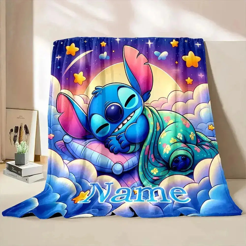 Custom Disney Stitch throw blanket with name – soft flannel fluffy personalized blanket for kids, sofa, travel, and gifts