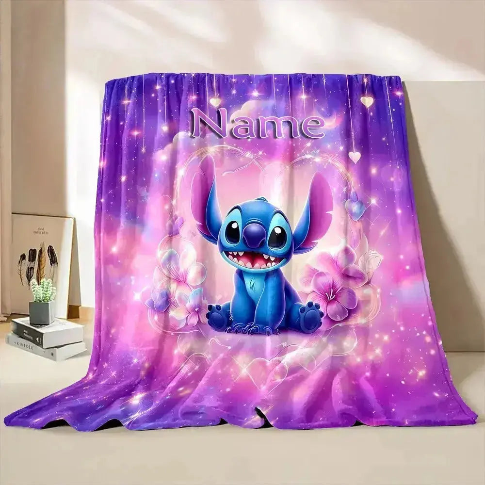 Custom Disney Stitch throw blanket with name – soft flannel fluffy personalized blanket for kids, sofa, travel, and gifts