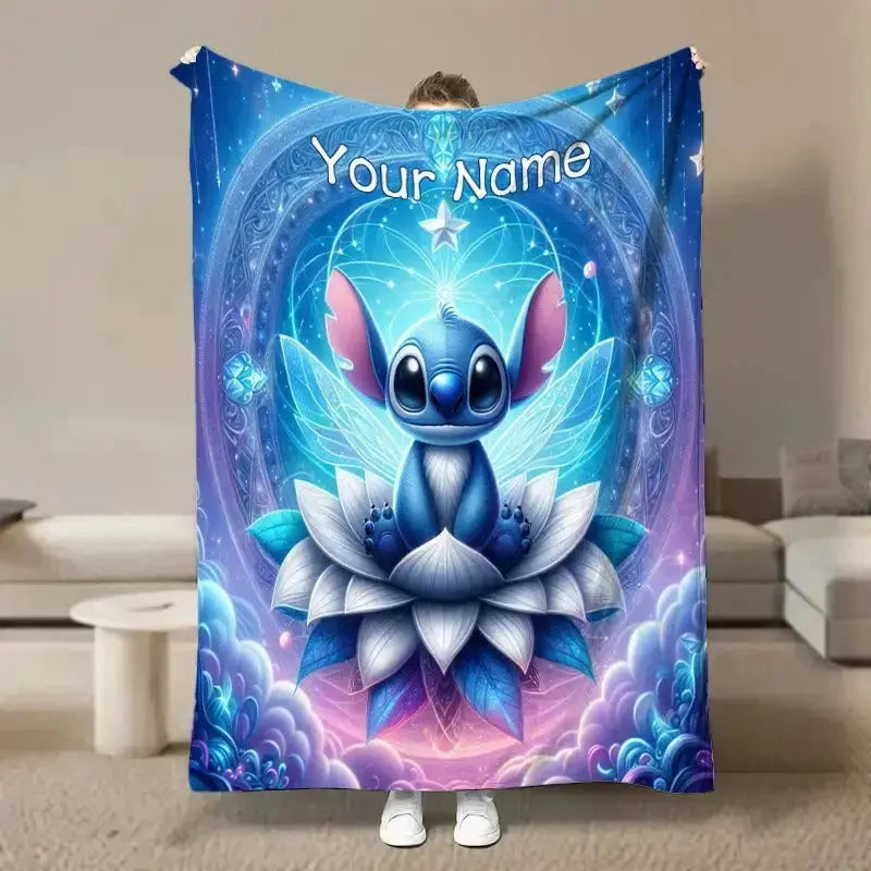 Custom Disney Stitch throw blanket with name – soft flannel fluffy personalized blanket for kids, sofa, travel, and gifts