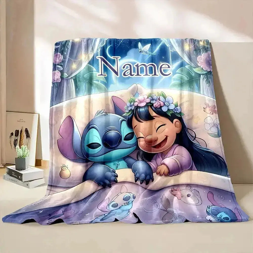 Custom Disney Stitch throw blanket with name – soft flannel fluffy personalized blanket for kids, sofa, travel, and gifts