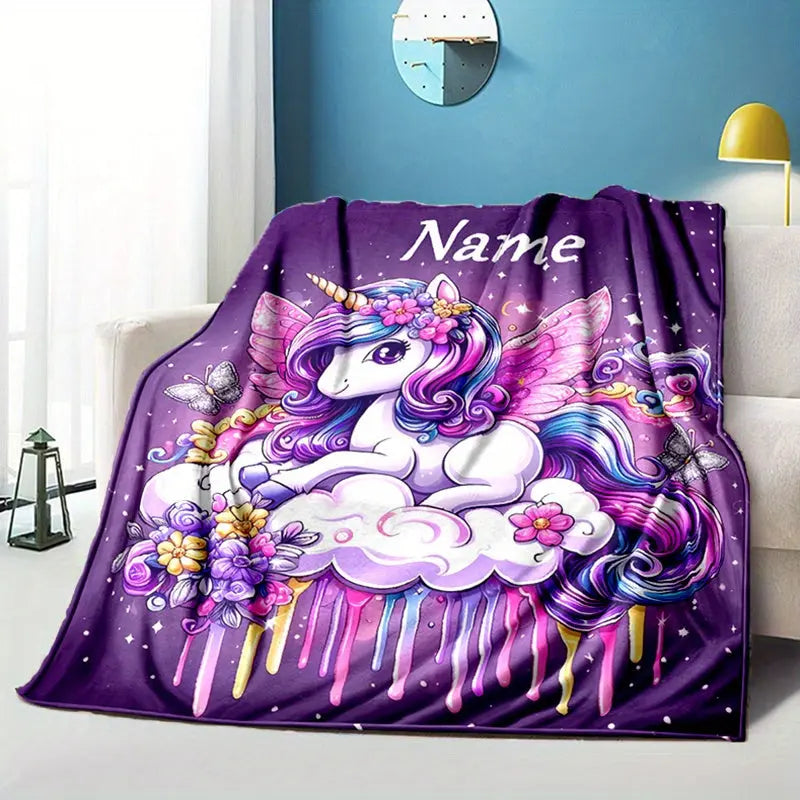 Fluffy unicorn cartoon blanket for toddlers and children, perfect for sofa or bed