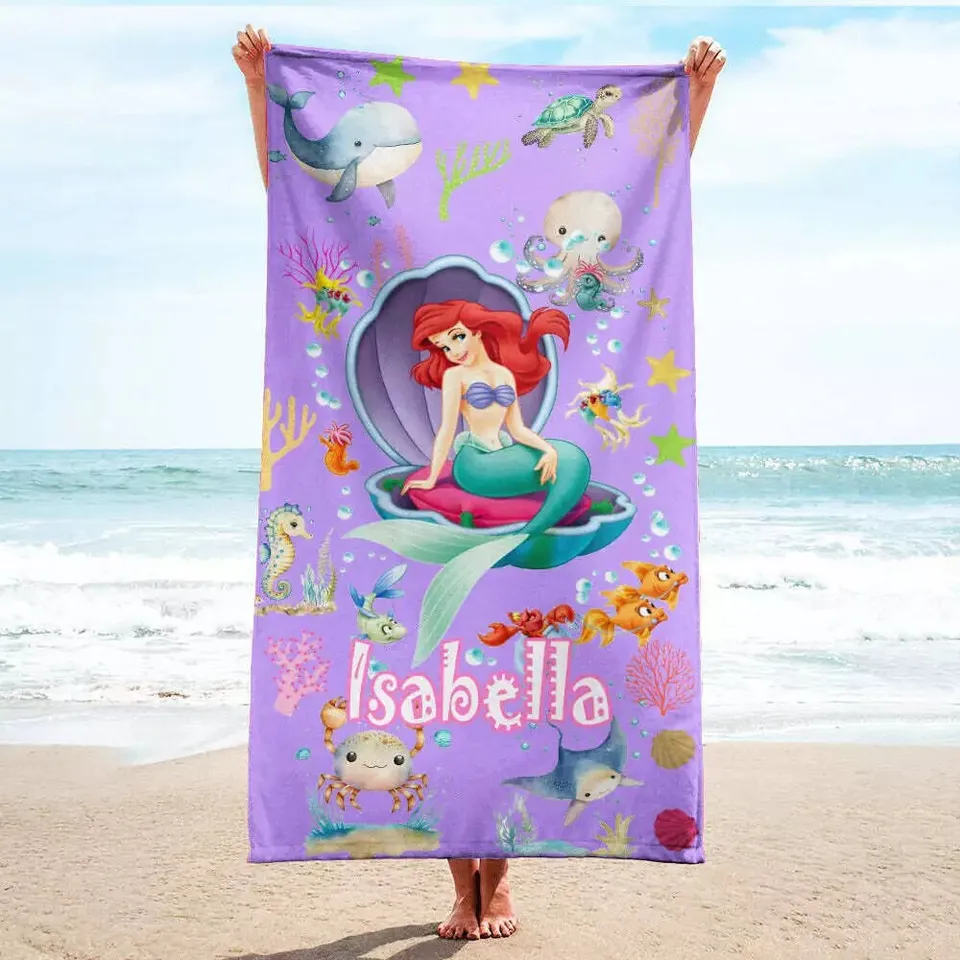 Custom Little Mermaid Beach Towels, Princess Mermaid Beach Towels for kids