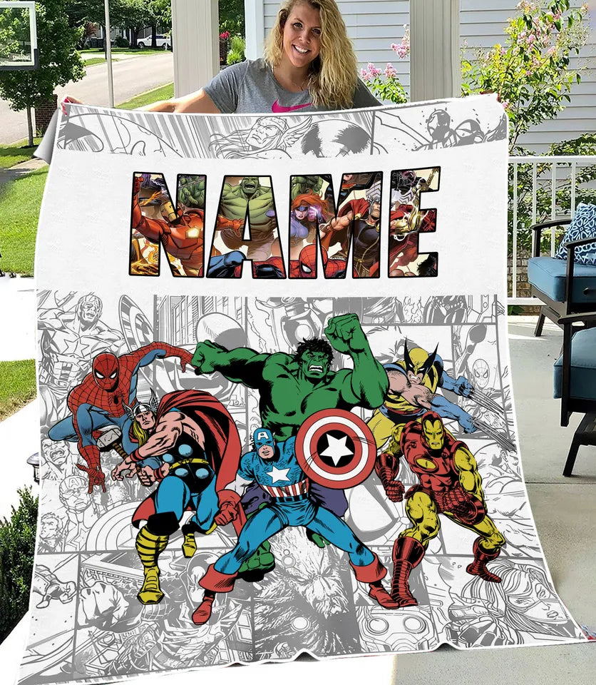 Custom Name Superheroes Fleece Blanket, Marvel Super Heroes Blanket Fleece Blanket