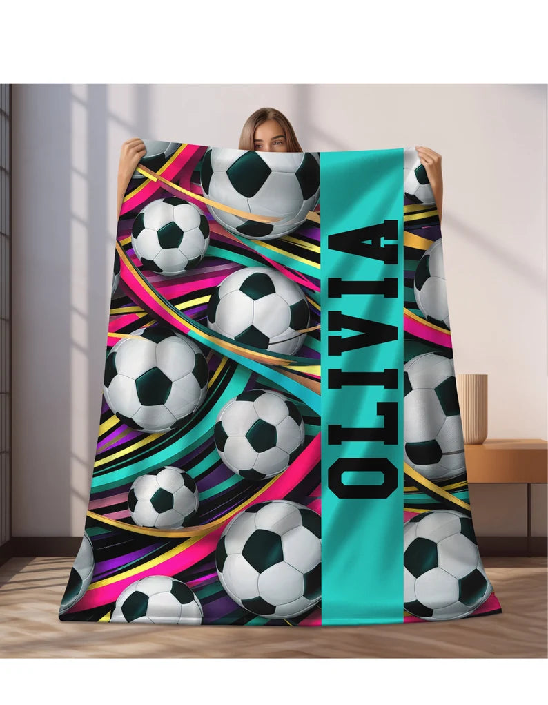 Custom Soccer Blanket, Personalized Kids Blanket, Sports Blanket, Custom Gift, Plush Blanket, Soft Cozy Throw Blanket, Personalized