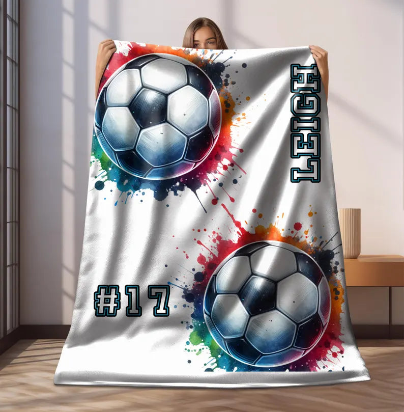 Custom Sport Team Blanket with Name, Personalized Name Sport Blanket, Soccer/Football Blanket with Name, Graduation Gift, Sport Lover Gift