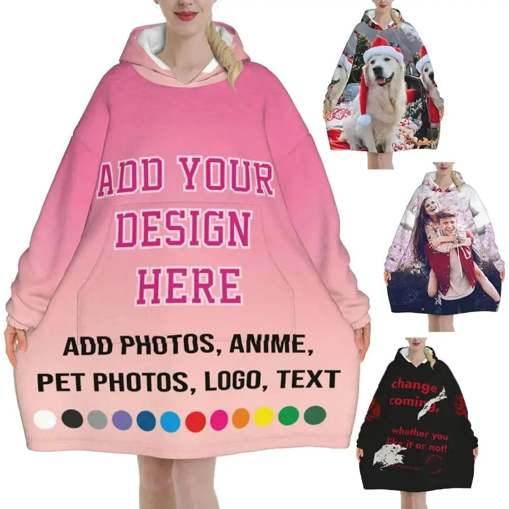 custom blanket hoodie, personalized sweatshirt blanket, oversized wearable