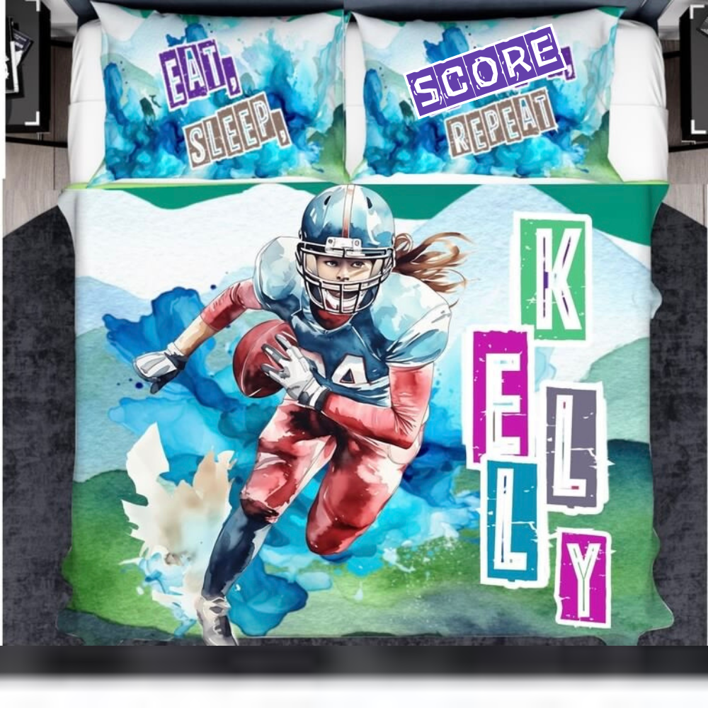 Customized Football Bedding for girls, Teens American Football Duvet Cover With Name, Personalized Football Bed Bedding for Teen