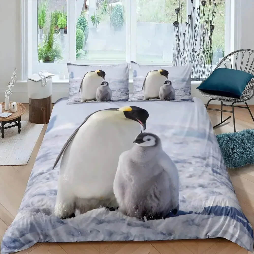 Cute penguin duvet cover set