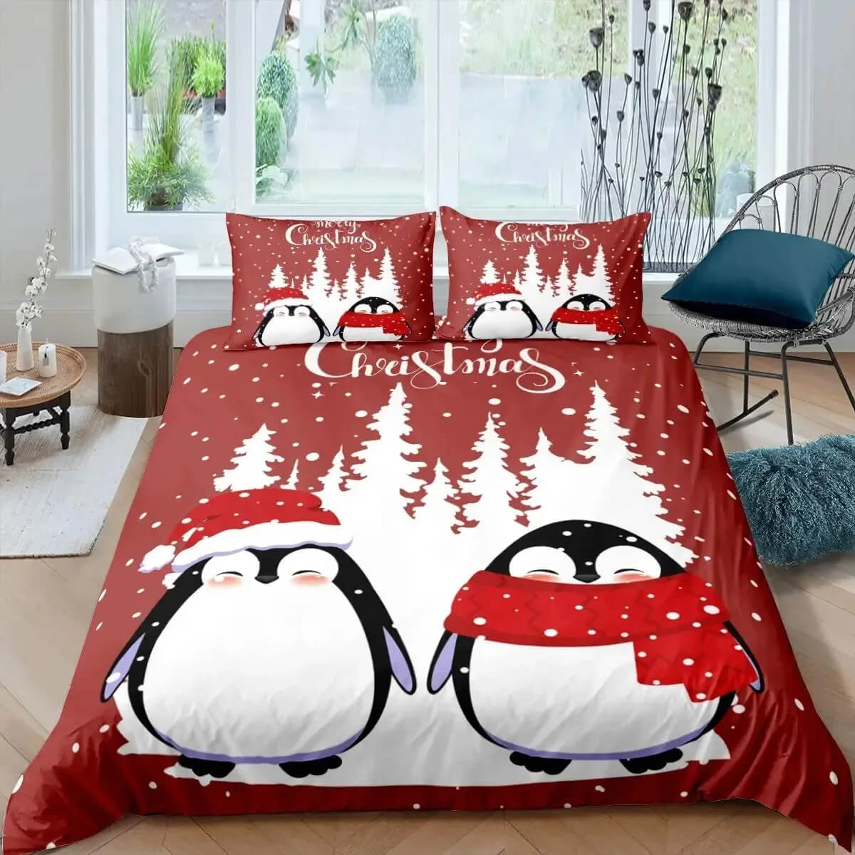 Cute penguin duvet cover set decor