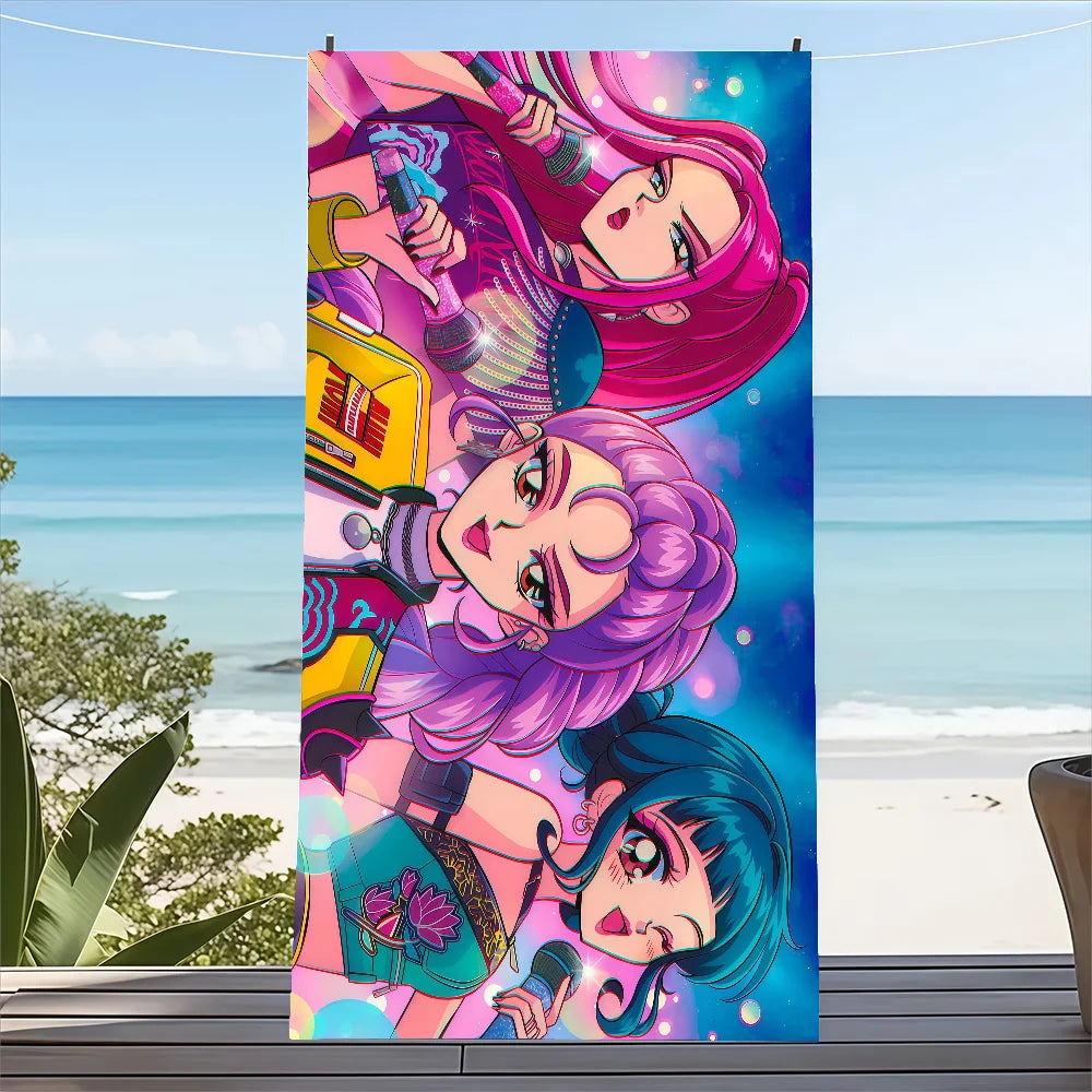 Cute and colorful K-pop character towel for kids by the poolside