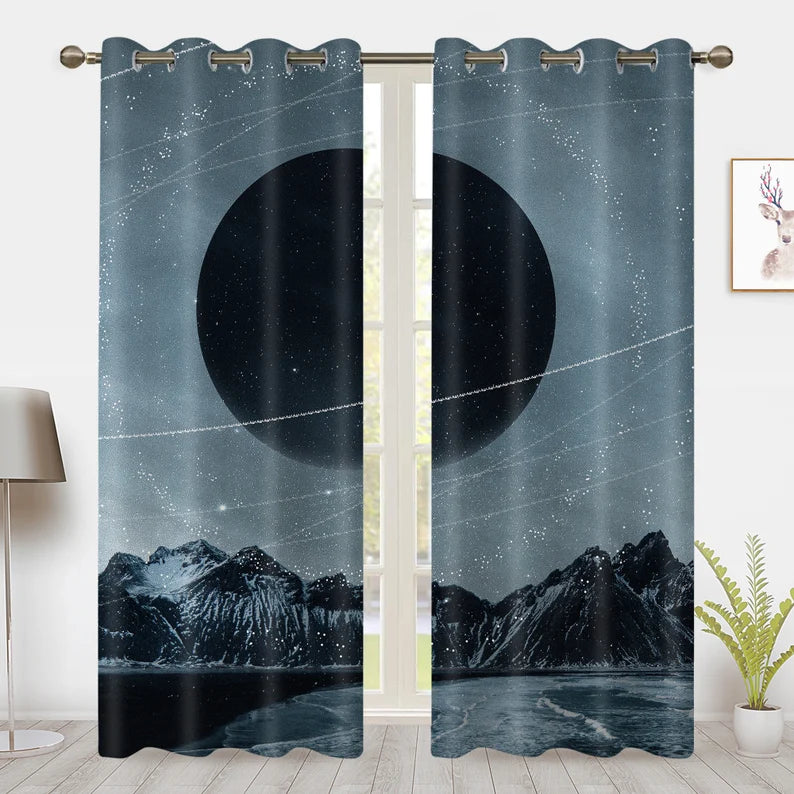 Cyberpunk Galaxy nebula Window Curtains Outer space planet Starry Blackout Curtains Window Drapes Treatment, For Bedroom Privacy Decoration