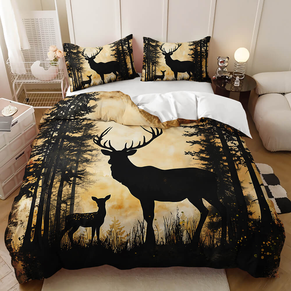 Wildlife doona cover featuring deer and forest scenery