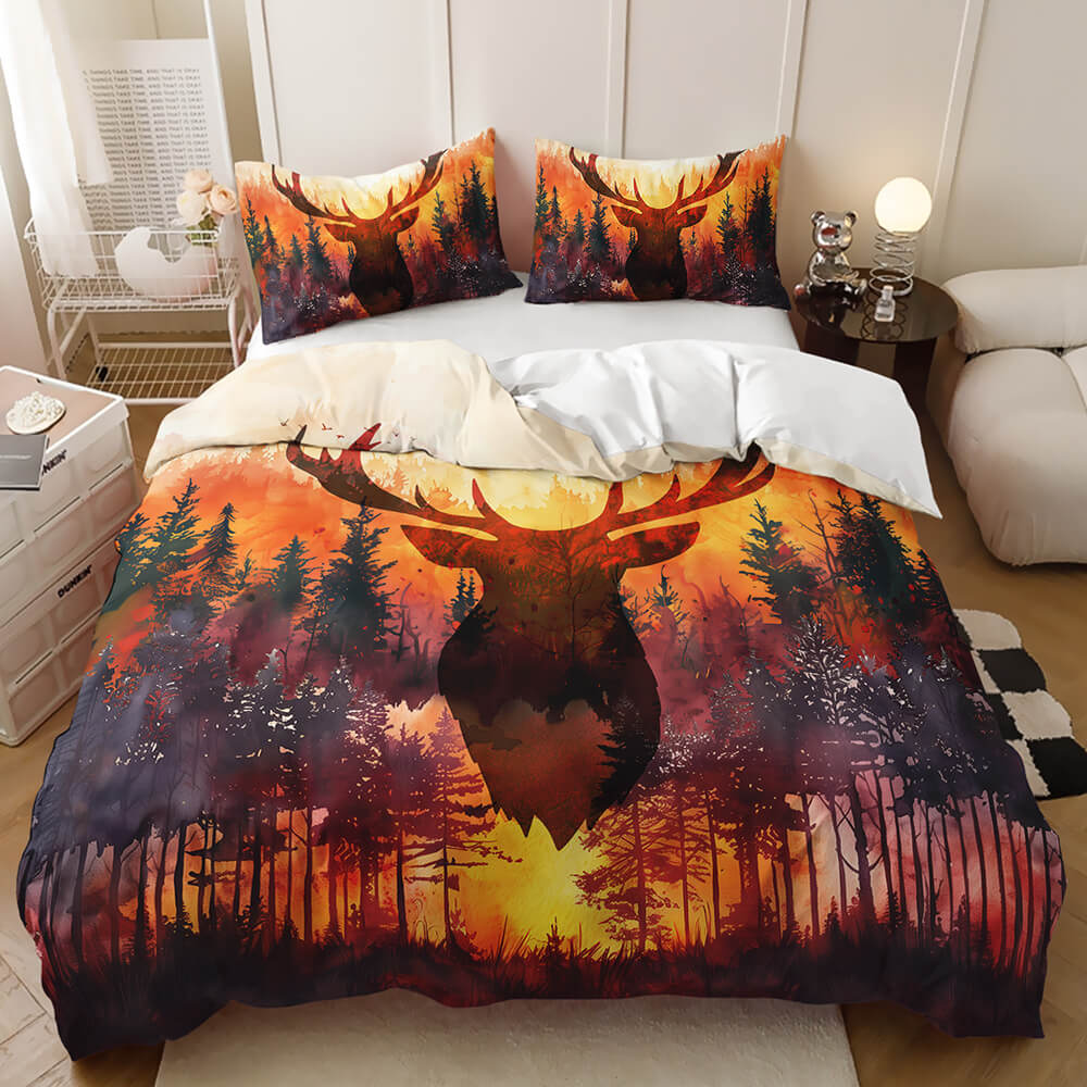 Deer hunting bedding set with woodland and lake design