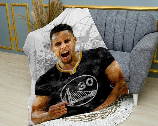 Stephen Curry splash effect flannel blanket featuring dynamic NBA player graphics, ultra-soft warm fabric, and vibrant basketball design perfect for fans’ bedding, sofa throw, or gift idea